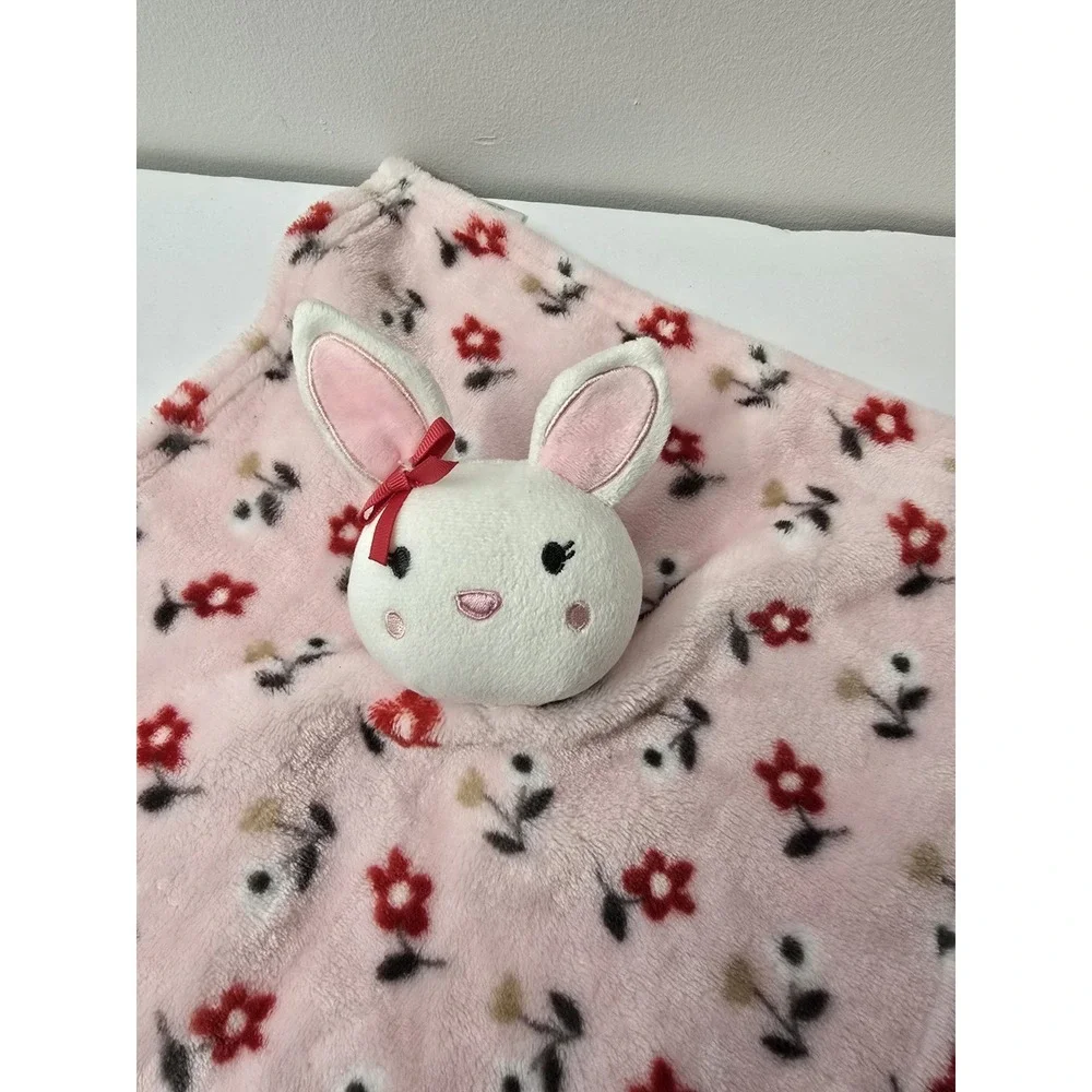 HB Hudson Baby Bunny Rabbit Plush Pink Lovey Security Blanket Red Flowers